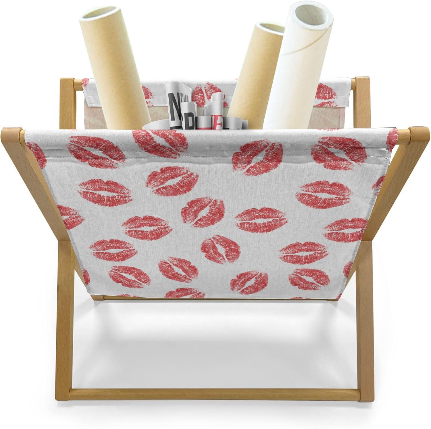 imageAmbesonne Feminine Magazine and Book Holder Pattern of Lipstick Kiss Marks Woman Valentines Wedding Theme Illustration Floor Rack Decor for Interior of Home amp Office 22 x 19 White RedWhite Red