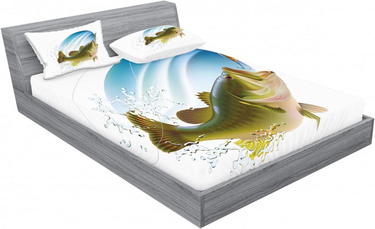 imageAmbesonne Fox Fitted Sheet amp Pillow Sham Set Fox in The Winter Forest Abstract Cartoon Trees and Nature Animal Pattern Decorative Printed 2 Piece Bedding Decor Set Twin Pale Sage Green OrangeBlue and Green
