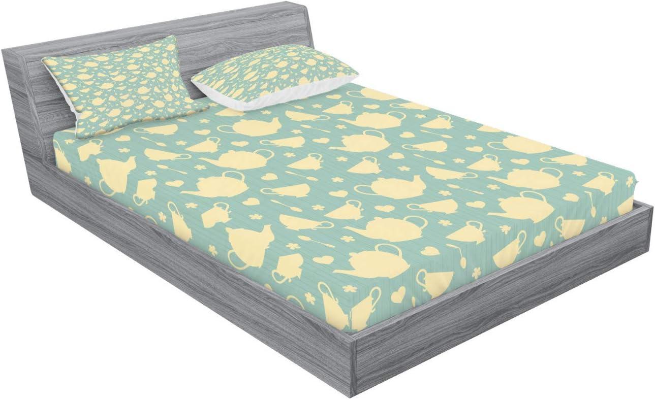 imageAmbesonne Fox Fitted Sheet amp Pillow Sham Set Fox in The Winter Forest Abstract Cartoon Trees and Nature Animal Pattern Decorative Printed 2 Piece Bedding Decor Set Twin Pale Sage Green OrangePale Yellow Turquoise