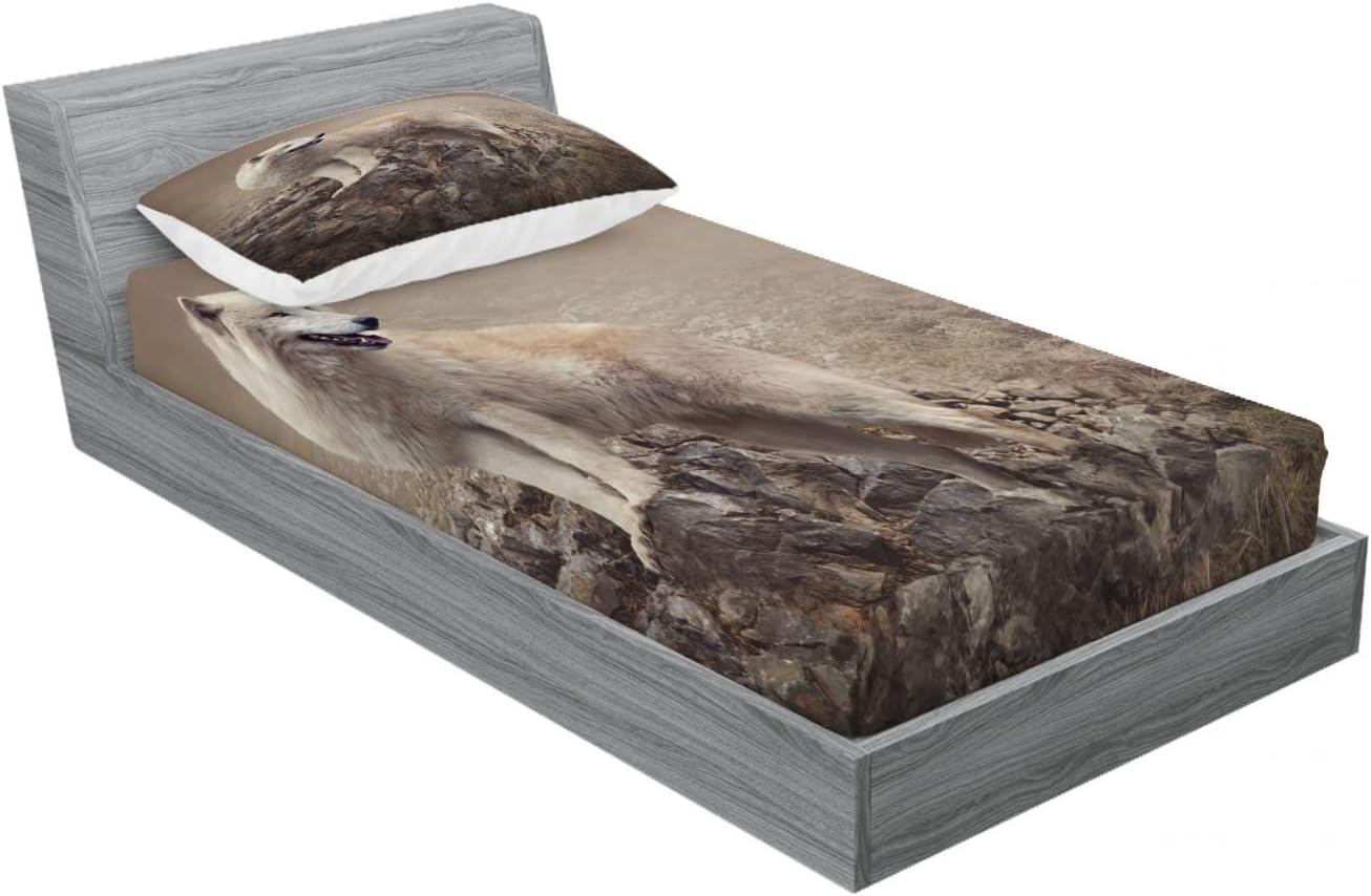 imageAmbesonne Fox Fitted Sheet amp Pillow Sham Set Fox in The Winter Forest Abstract Cartoon Trees and Nature Animal Pattern Decorative Printed 2 Piece Bedding Decor Set Twin Pale Sage Green OrangeBrown Beige