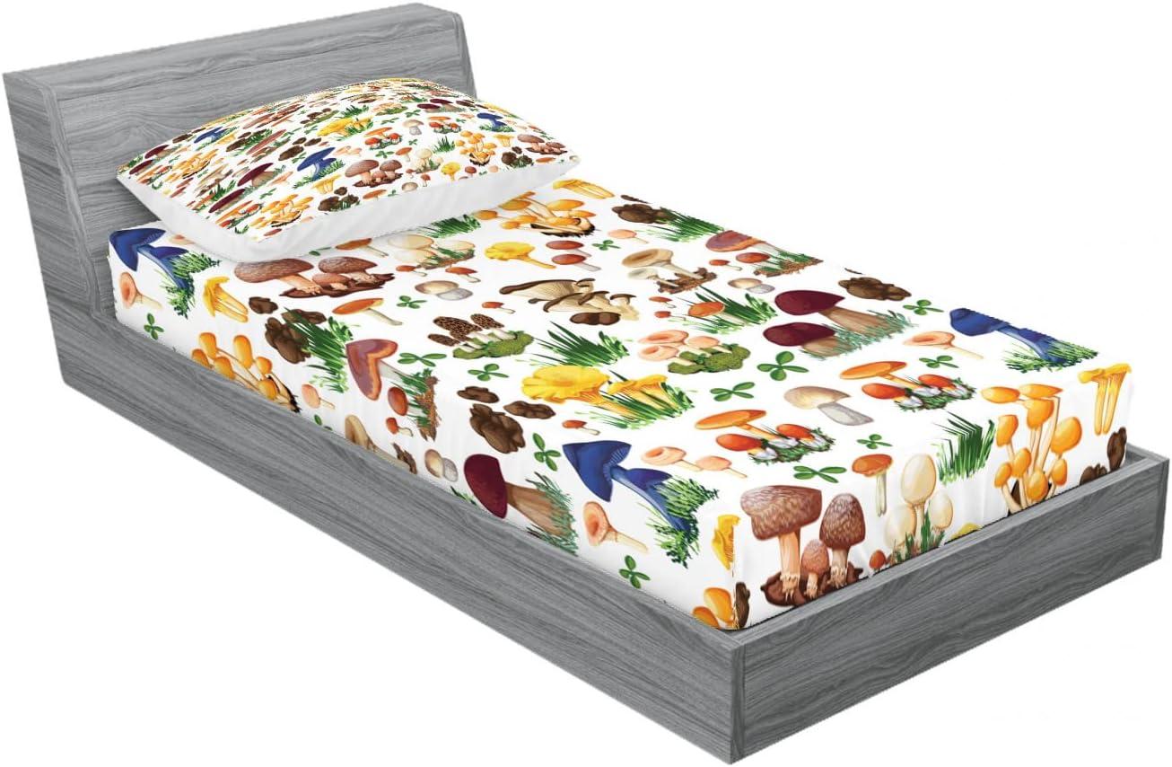 imageAmbesonne Fox Fitted Sheet amp Pillow Sham Set Fox in The Winter Forest Abstract Cartoon Trees and Nature Animal Pattern Decorative Printed 2 Piece Bedding Decor Set Twin Pale Sage Green OrangeYellow White
