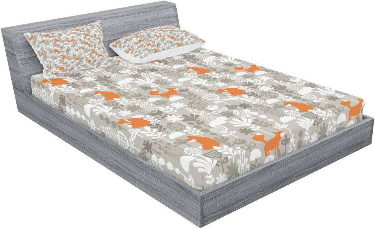 imageAmbesonne Fox Fitted Sheet amp Pillow Sham Set Fox in The Winter Forest Abstract Cartoon Trees and Nature Animal Pattern Decorative Printed 2 Piece Bedding Decor Set Twin Pale Sage Green OrangePale Sage Green Orange