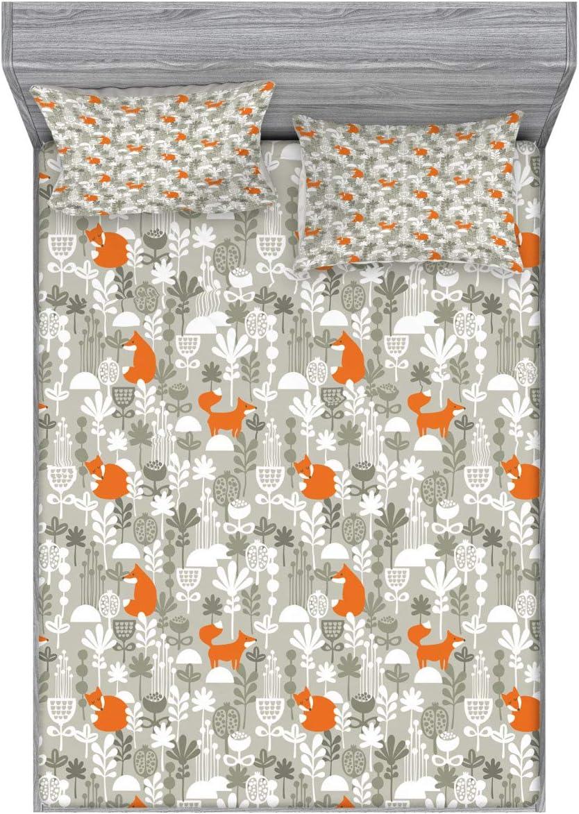 imageAmbesonne Fox Fitted Sheet amp Pillow Sham Set Fox in The Winter Forest Abstract Cartoon Trees and Nature Animal Pattern Decorative Printed 2 Piece Bedding Decor Set Twin Pale Sage Green OrangePale Sage Green Orange