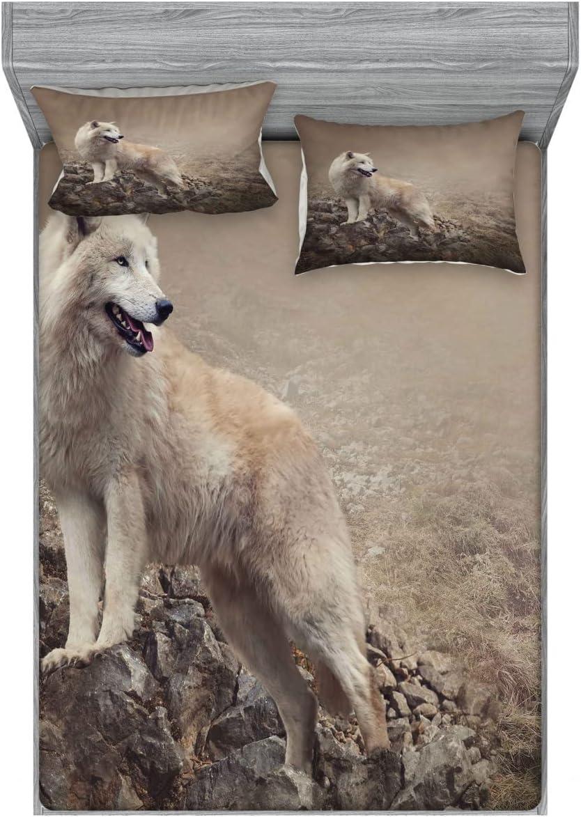 imageAmbesonne Fox Fitted Sheet amp Pillow Sham Set Fox in The Winter Forest Abstract Cartoon Trees and Nature Animal Pattern Decorative Printed 2 Piece Bedding Decor Set Twin Pale Sage Green OrangeBrown Beige