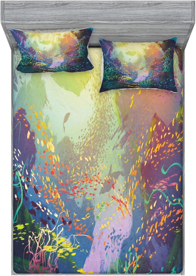 imageAmbesonne Fox Fitted Sheet amp Pillow Sham Set Fox in The Winter Forest Abstract Cartoon Trees and Nature Animal Pattern Decorative Printed 2 Piece Bedding Decor Set Twin Pale Sage Green OrangeTurquoise Yellow