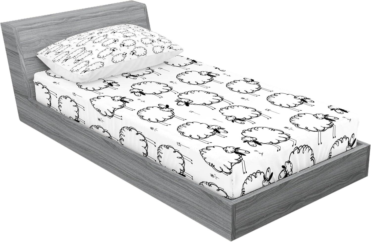 imageAmbesonne Fox Fitted Sheet amp Pillow Sham Set Fox in The Winter Forest Abstract Cartoon Trees and Nature Animal Pattern Decorative Printed 2 Piece Bedding Decor Set Twin Pale Sage Green OrangeDark Grey White