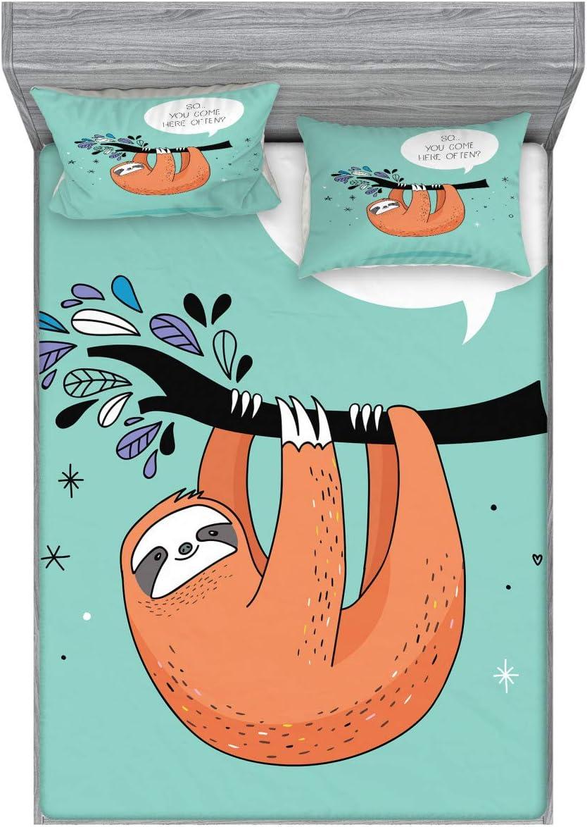 imageAmbesonne Fox Fitted Sheet amp Pillow Sham Set Fox in The Winter Forest Abstract Cartoon Trees and Nature Animal Pattern Decorative Printed 2 Piece Bedding Decor Set Twin Pale Sage Green OrangeSeafoam Orange