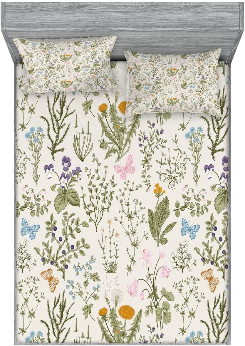 imageAmbesonne Fox Fitted Sheet amp Pillow Sham Set Fox in The Winter Forest Abstract Cartoon Trees and Nature Animal Pattern Decorative Printed 2 Piece Bedding Decor Set Twin Pale Sage Green OrangeReseda Green Beige