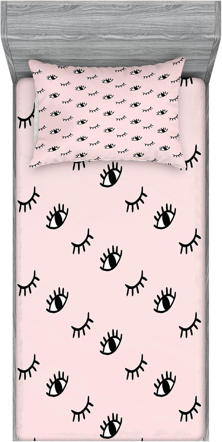 imageAmbesonne Fox Fitted Sheet amp Pillow Sham Set Fox in The Winter Forest Abstract Cartoon Trees and Nature Animal Pattern Decorative Printed 2 Piece Bedding Decor Set Twin Pale Sage Green OrangeRose Black