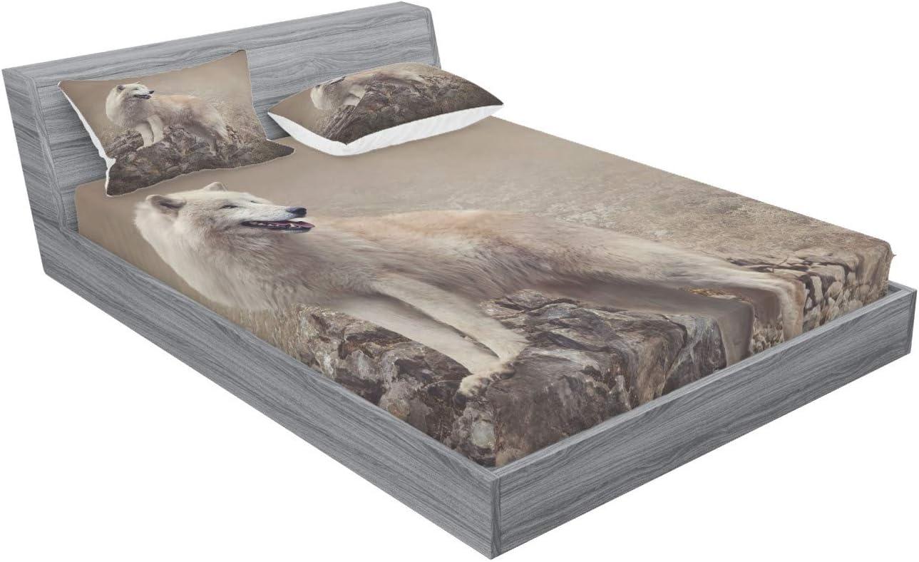 imageAmbesonne Fox Fitted Sheet amp Pillow Sham Set Fox in The Winter Forest Abstract Cartoon Trees and Nature Animal Pattern Decorative Printed 2 Piece Bedding Decor Set Twin Pale Sage Green OrangeBrown Beige
