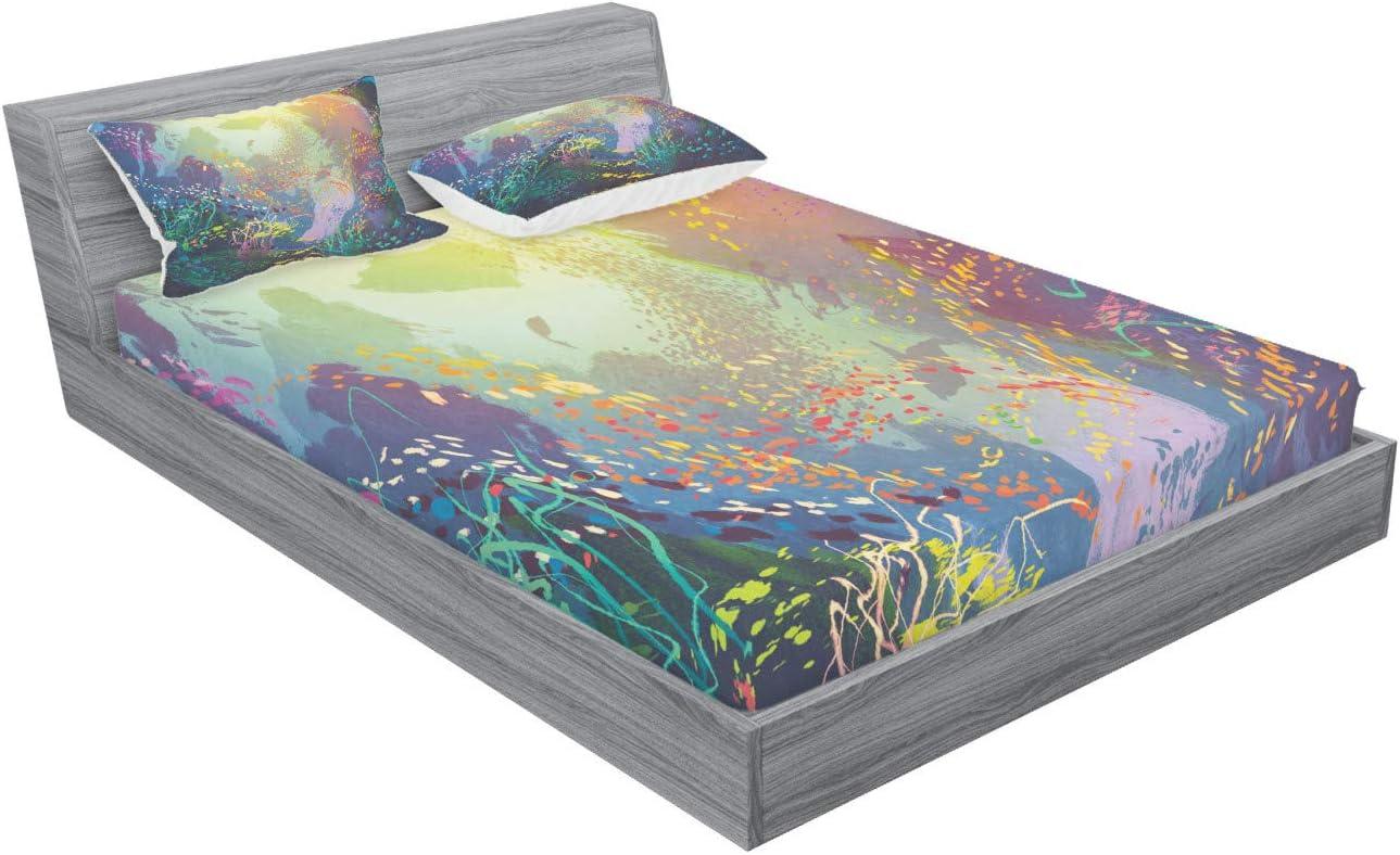 imageAmbesonne Fox Fitted Sheet amp Pillow Sham Set Fox in The Winter Forest Abstract Cartoon Trees and Nature Animal Pattern Decorative Printed 2 Piece Bedding Decor Set Twin Pale Sage Green OrangeTurquoise Yellow