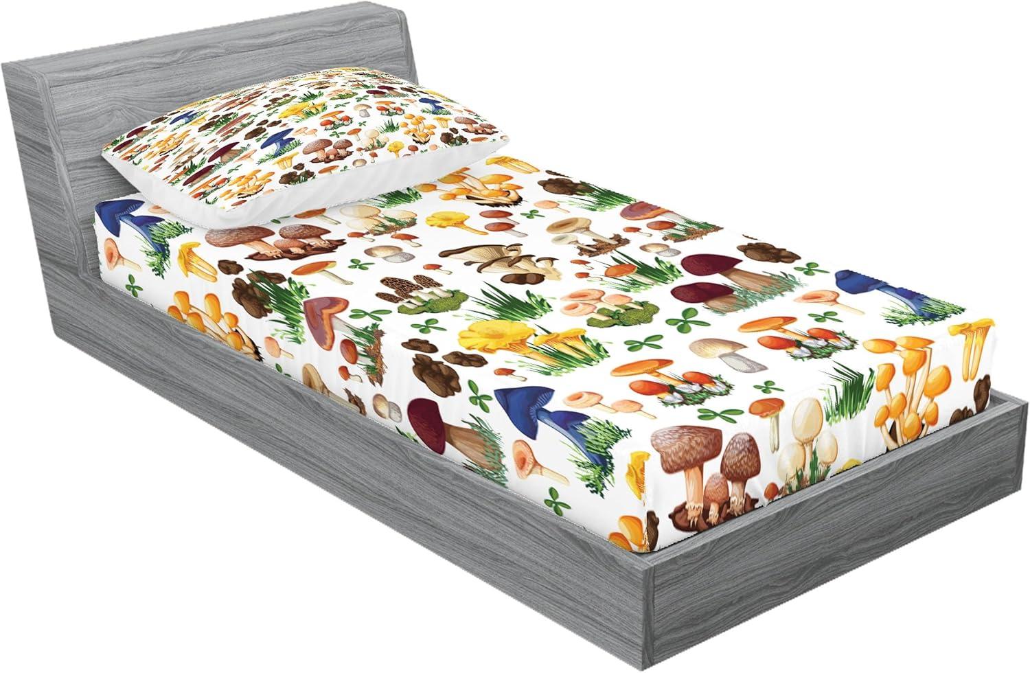 imageAmbesonne Fox Fitted Sheet amp Pillow Sham Set Fox in The Winter Forest Abstract Cartoon Trees and Nature Animal Pattern Decorative Printed 2 Piece Bedding Decor Set Twin Pale Sage Green OrangeYellow White