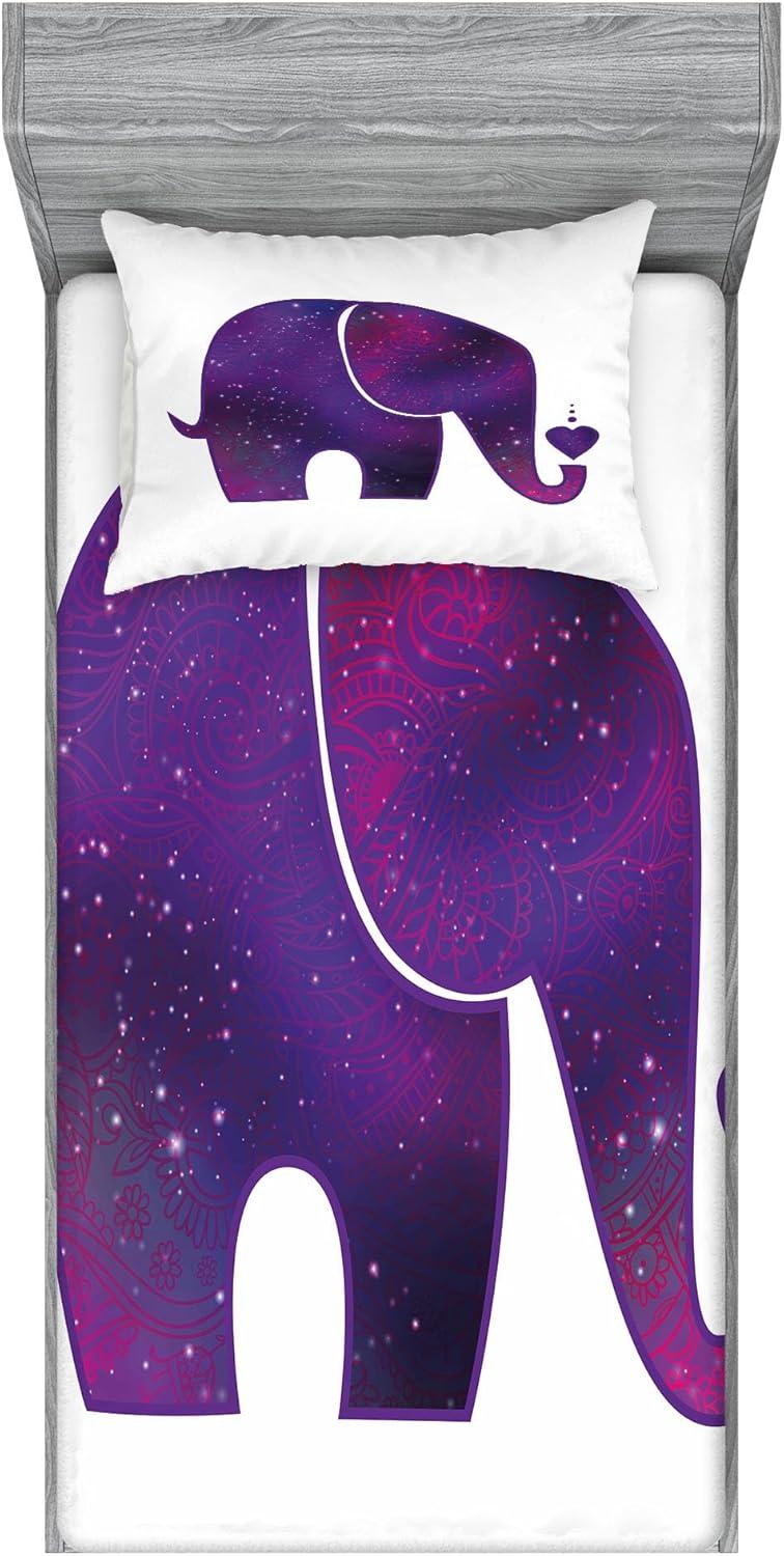 imageAmbesonne Fox Fitted Sheet amp Pillow Sham Set Fox in The Winter Forest Abstract Cartoon Trees and Nature Animal Pattern Decorative Printed 2 Piece Bedding Decor Set Twin Pale Sage Green OrangeFuchsia and Purple