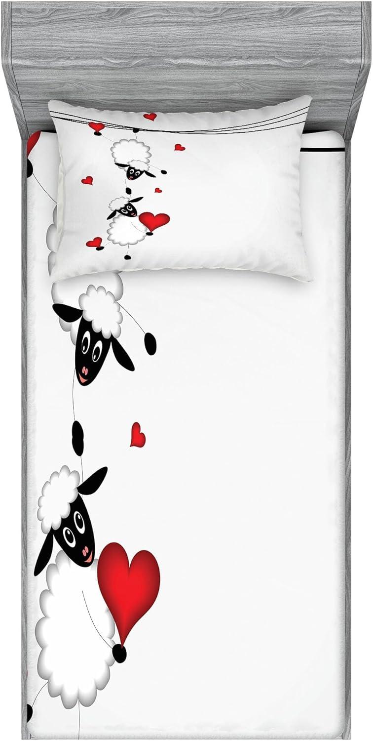 imageAmbesonne Fox Fitted Sheet amp Pillow Sham Set Fox in The Winter Forest Abstract Cartoon Trees and Nature Animal Pattern Decorative Printed 2 Piece Bedding Decor Set Twin Pale Sage Green OrangeRed White Black