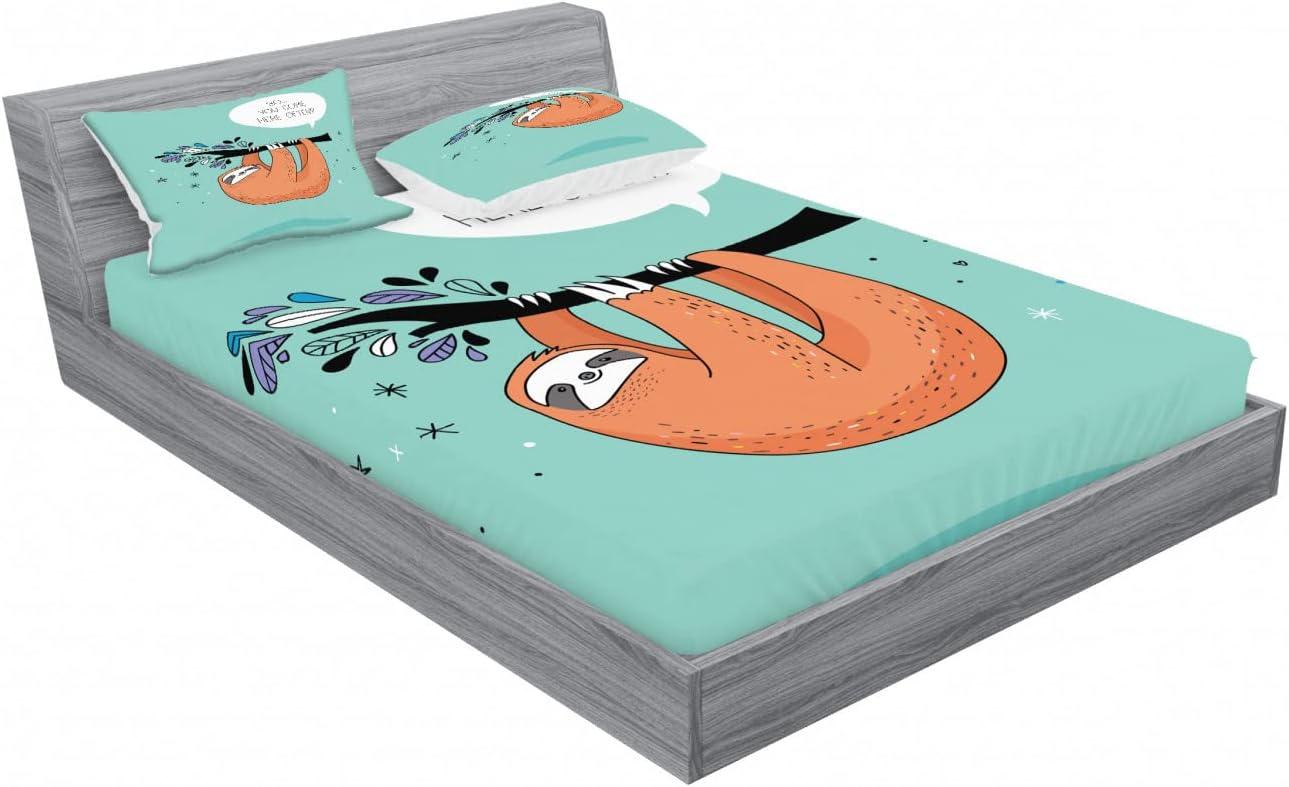 imageAmbesonne Fox Fitted Sheet amp Pillow Sham Set Fox in The Winter Forest Abstract Cartoon Trees and Nature Animal Pattern Decorative Printed 2 Piece Bedding Decor Set Twin Pale Sage Green OrangeSeafoam Orange