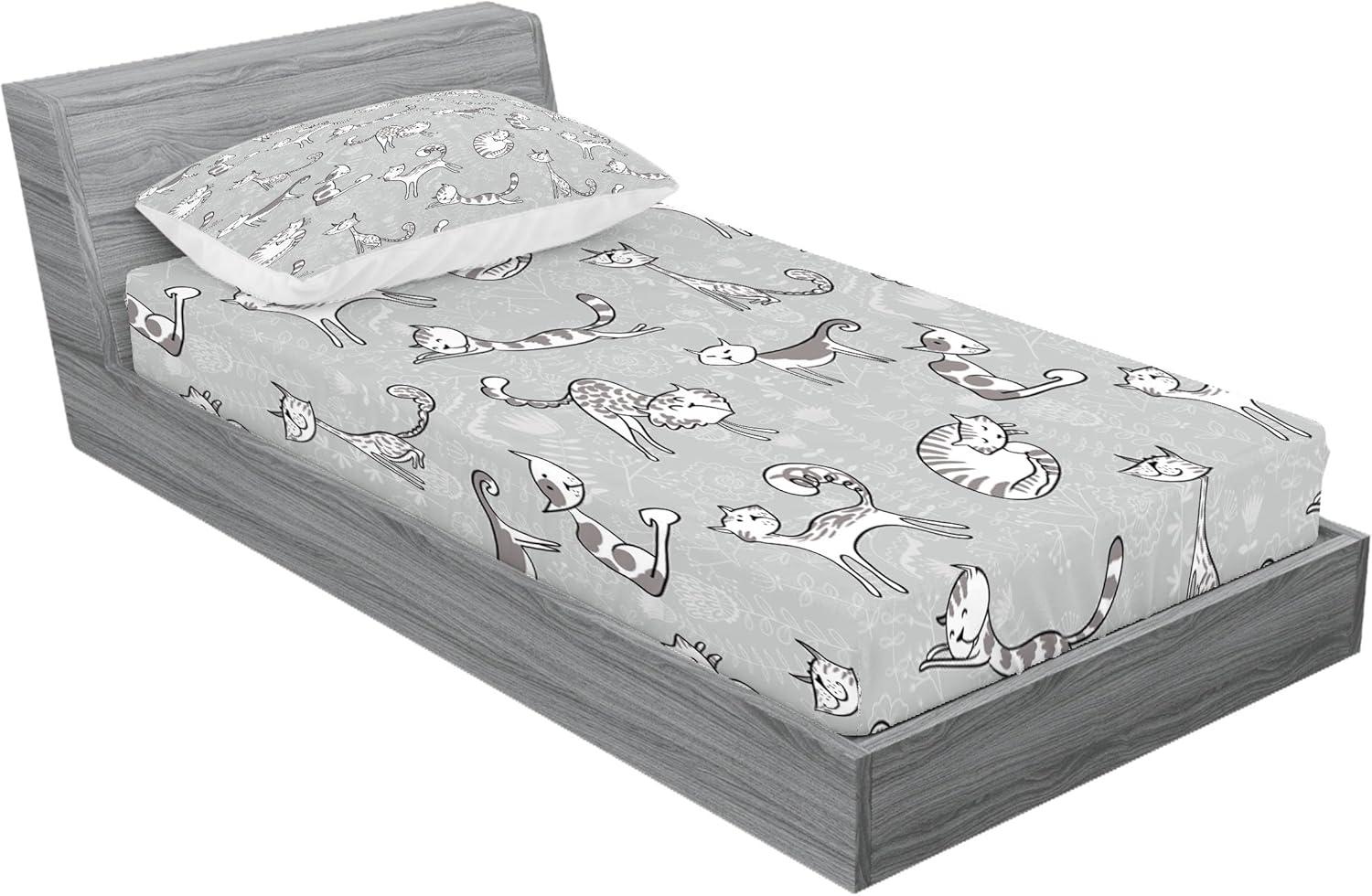 imageAmbesonne Fox Fitted Sheet amp Pillow Sham Set Fox in The Winter Forest Abstract Cartoon Trees and Nature Animal Pattern Decorative Printed 2 Piece Bedding Decor Set Twin Pale Sage Green OrangePale Grey