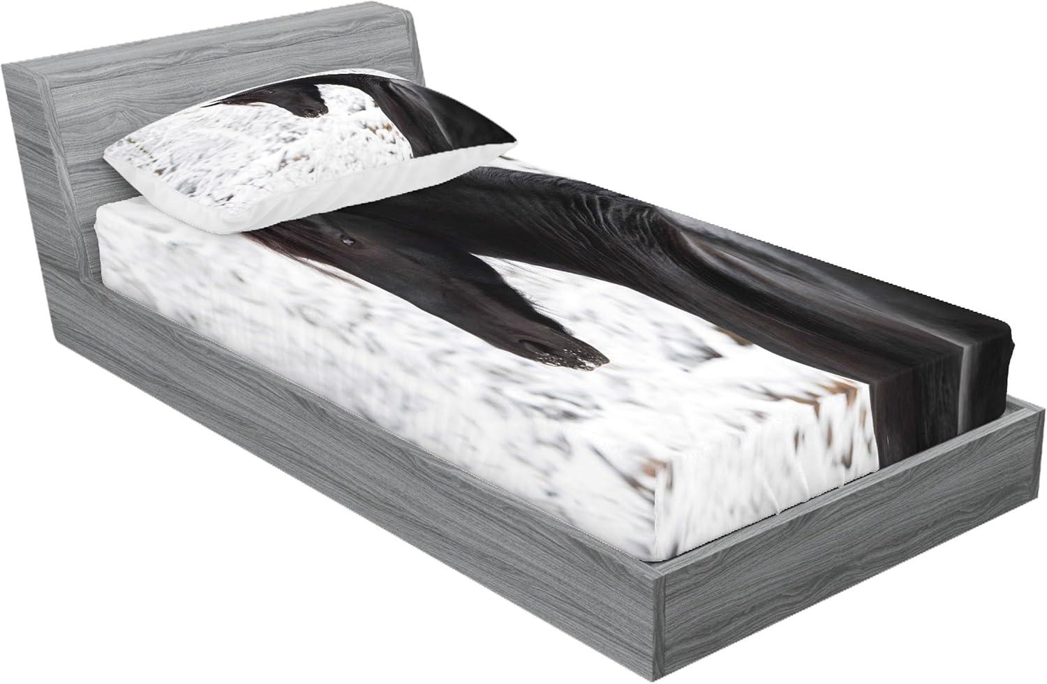imageAmbesonne Fox Fitted Sheet amp Pillow Sham Set Fox in The Winter Forest Abstract Cartoon Trees and Nature Animal Pattern Decorative Printed 2 Piece Bedding Decor Set Twin Pale Sage Green OrangeWhite Dark Grey