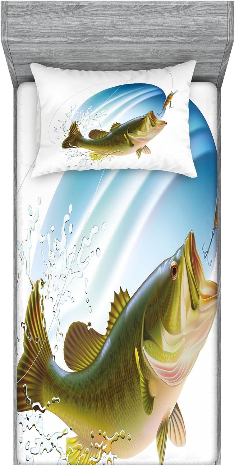 imageAmbesonne Fox Fitted Sheet amp Pillow Sham Set Fox in The Winter Forest Abstract Cartoon Trees and Nature Animal Pattern Decorative Printed 2 Piece Bedding Decor Set Twin Pale Sage Green OrangeBlue and Green