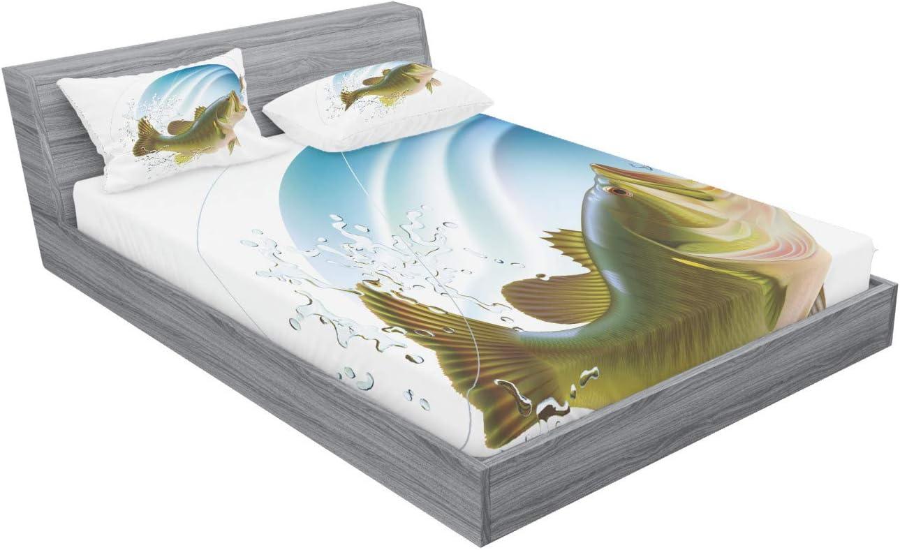imageAmbesonne Fox Fitted Sheet amp Pillow Sham Set Fox in The Winter Forest Abstract Cartoon Trees and Nature Animal Pattern Decorative Printed 2 Piece Bedding Decor Set Twin Pale Sage Green OrangeBlue and Green