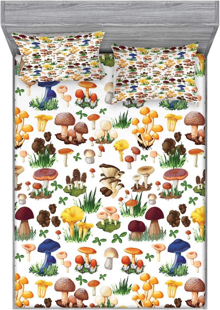 imageAmbesonne Fox Fitted Sheet amp Pillow Sham Set Fox in The Winter Forest Abstract Cartoon Trees and Nature Animal Pattern Decorative Printed 2 Piece Bedding Decor Set Twin Pale Sage Green OrangeYellow White