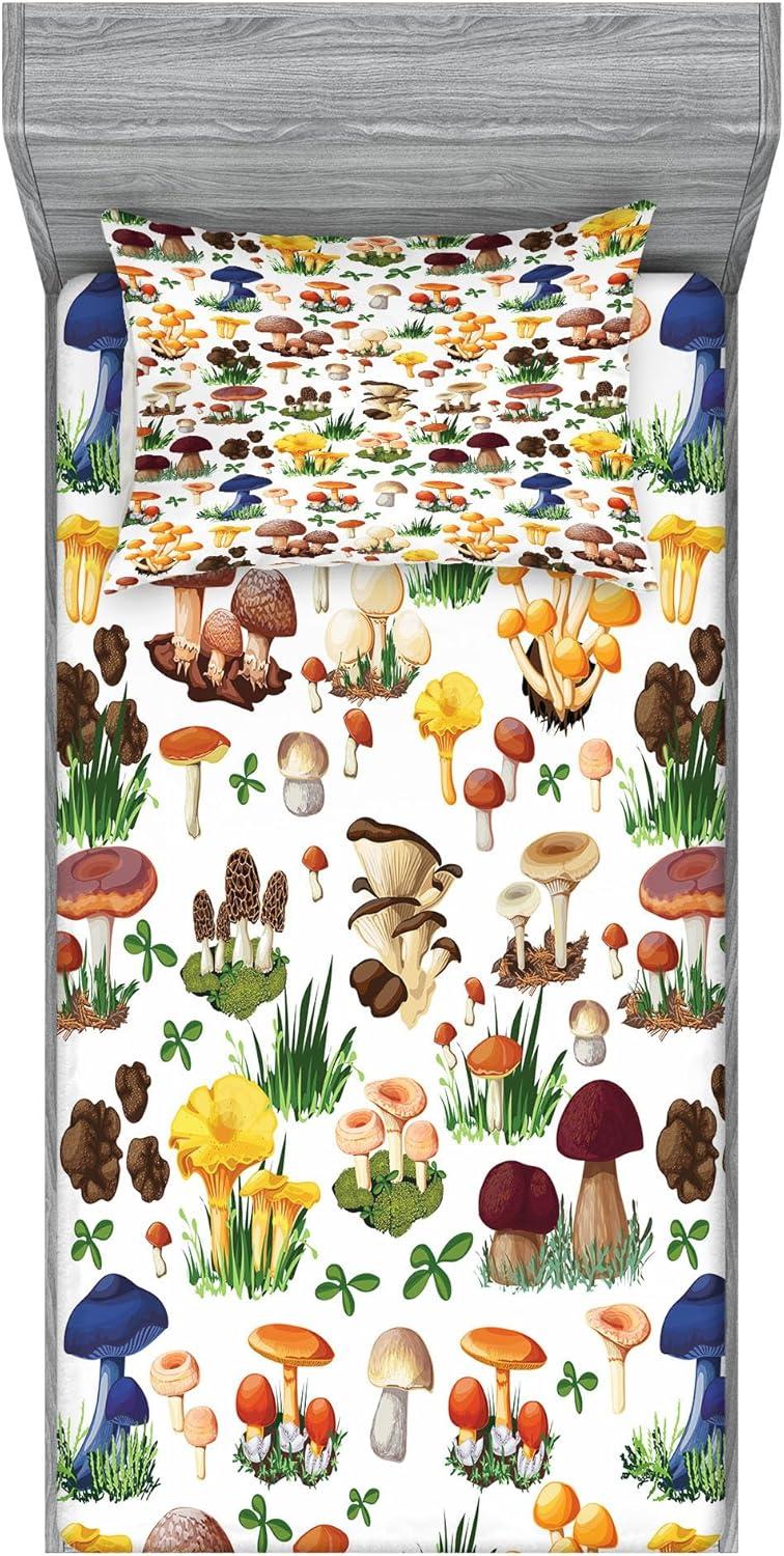 imageAmbesonne Fox Fitted Sheet amp Pillow Sham Set Fox in The Winter Forest Abstract Cartoon Trees and Nature Animal Pattern Decorative Printed 2 Piece Bedding Decor Set Twin Pale Sage Green OrangeYellow White