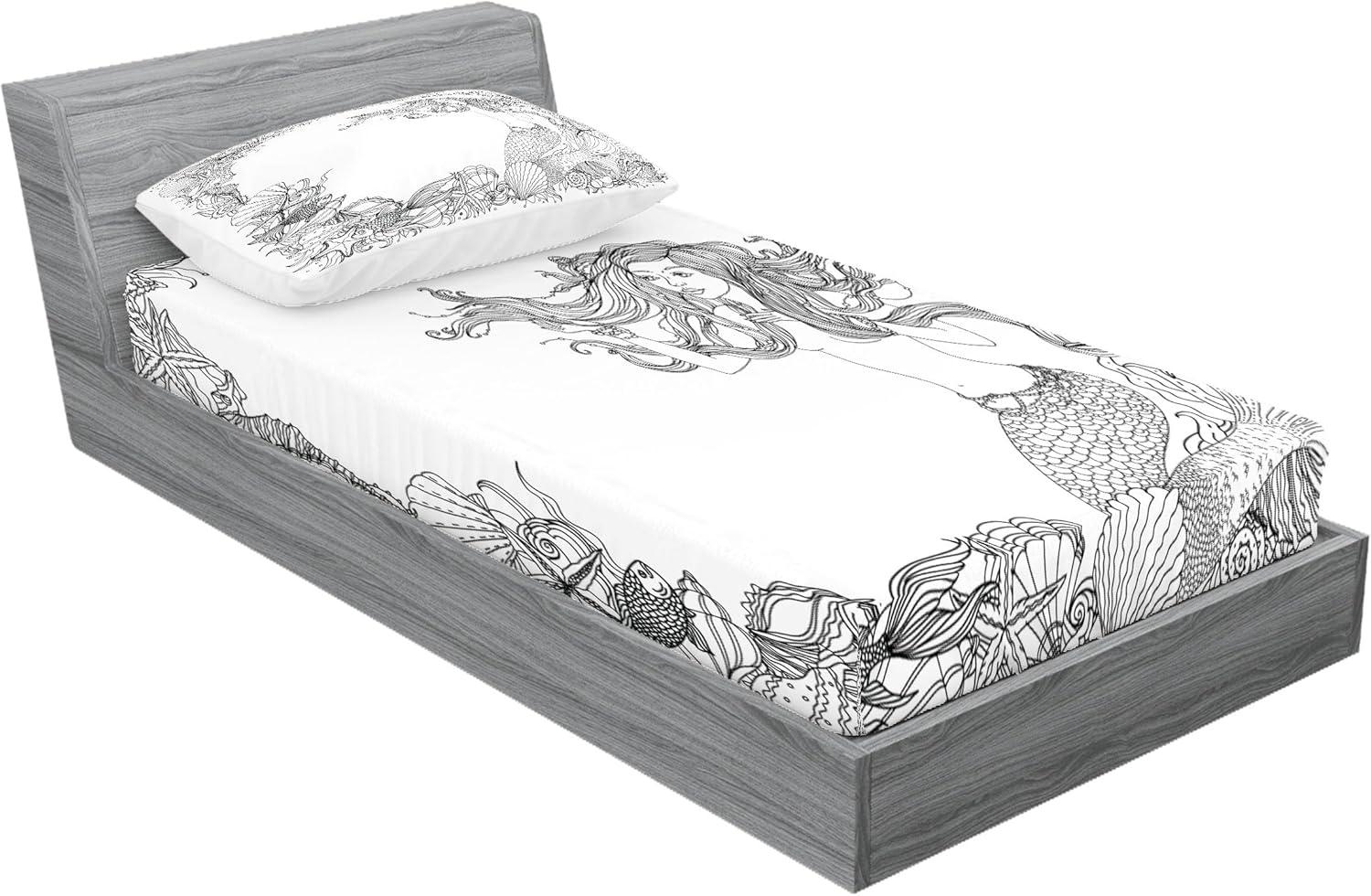 imageAmbesonne Fox Fitted Sheet amp Pillow Sham Set Fox in The Winter Forest Abstract Cartoon Trees and Nature Animal Pattern Decorative Printed 2 Piece Bedding Decor Set Twin Pale Sage Green OrangeWhite Grey