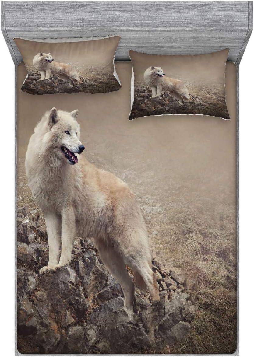 imageAmbesonne Fox Fitted Sheet amp Pillow Sham Set Fox in The Winter Forest Abstract Cartoon Trees and Nature Animal Pattern Decorative Printed 2 Piece Bedding Decor Set Twin Pale Sage Green OrangeBrown Beige