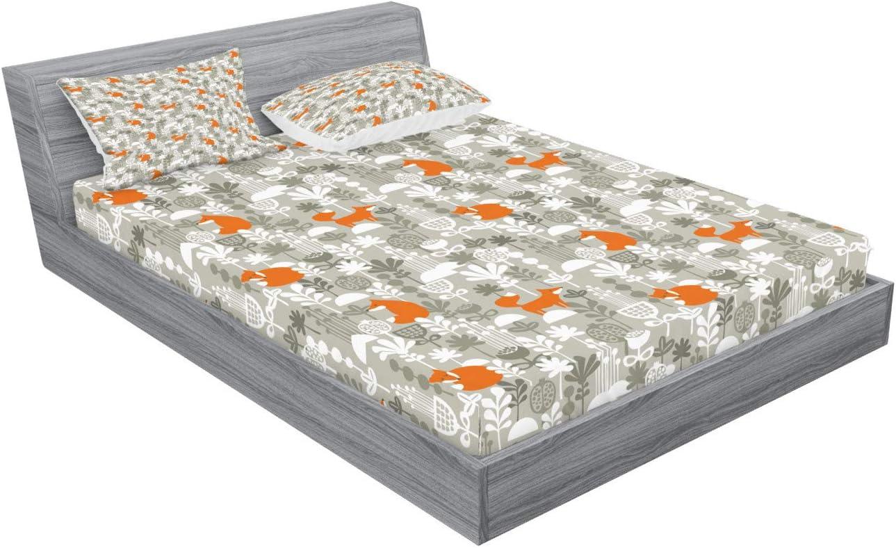 imageAmbesonne Fox Fitted Sheet amp Pillow Sham Set Fox in The Winter Forest Abstract Cartoon Trees and Nature Animal Pattern Decorative Printed 2 Piece Bedding Decor Set Twin Pale Sage Green OrangePale Sage Green Orange