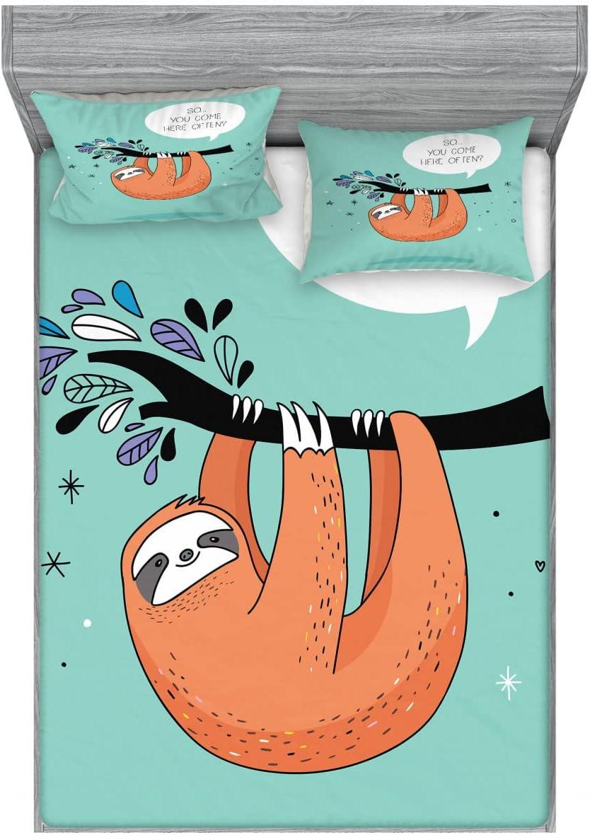imageAmbesonne Fox Fitted Sheet amp Pillow Sham Set Fox in The Winter Forest Abstract Cartoon Trees and Nature Animal Pattern Decorative Printed 2 Piece Bedding Decor Set Twin Pale Sage Green OrangeSeafoam Orange