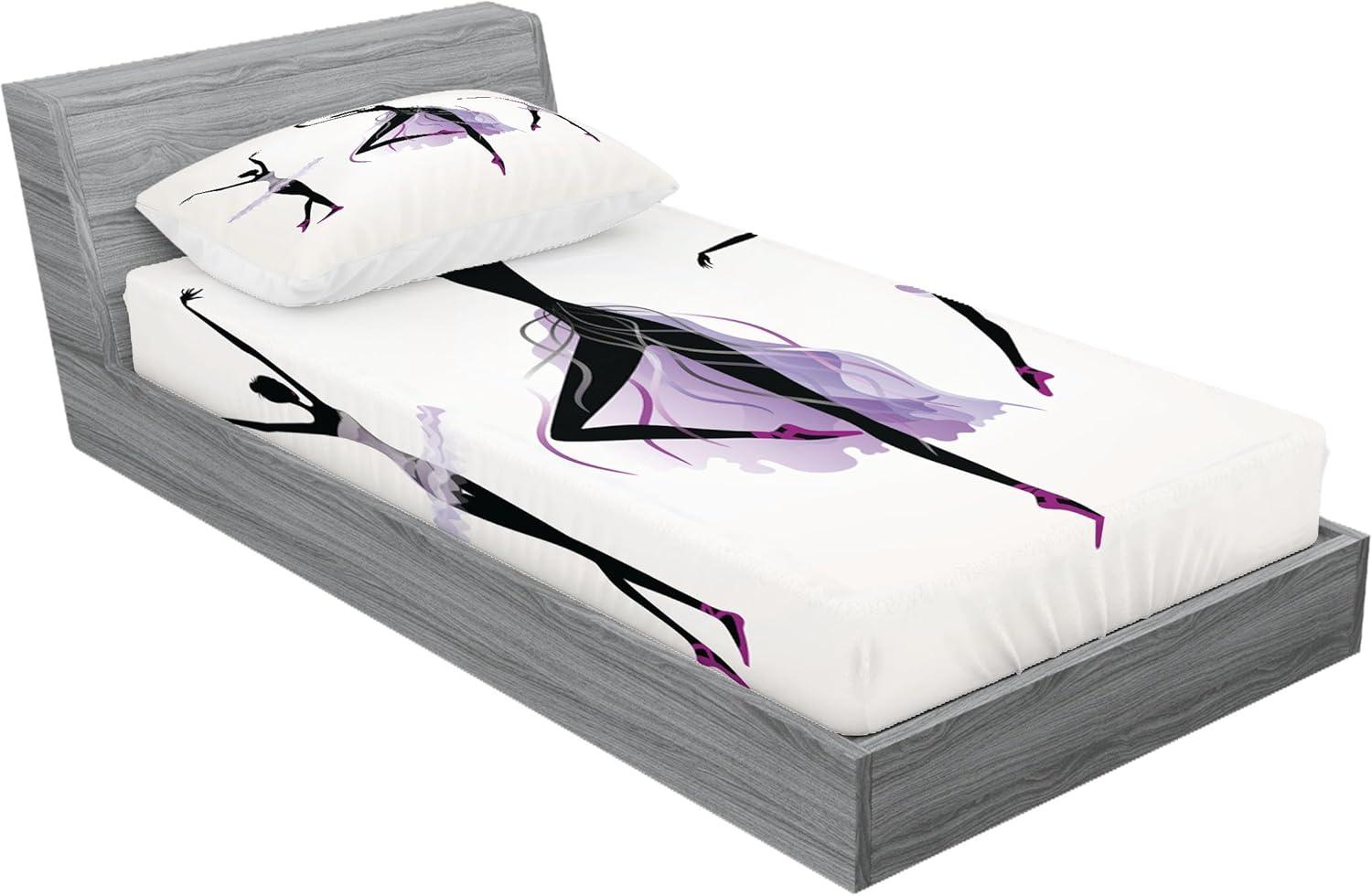 imageAmbesonne Fox Fitted Sheet amp Pillow Sham Set Fox in The Winter Forest Abstract Cartoon Trees and Nature Animal Pattern Decorative Printed 2 Piece Bedding Decor Set Twin Pale Sage Green OrangeOff White Black Mauve