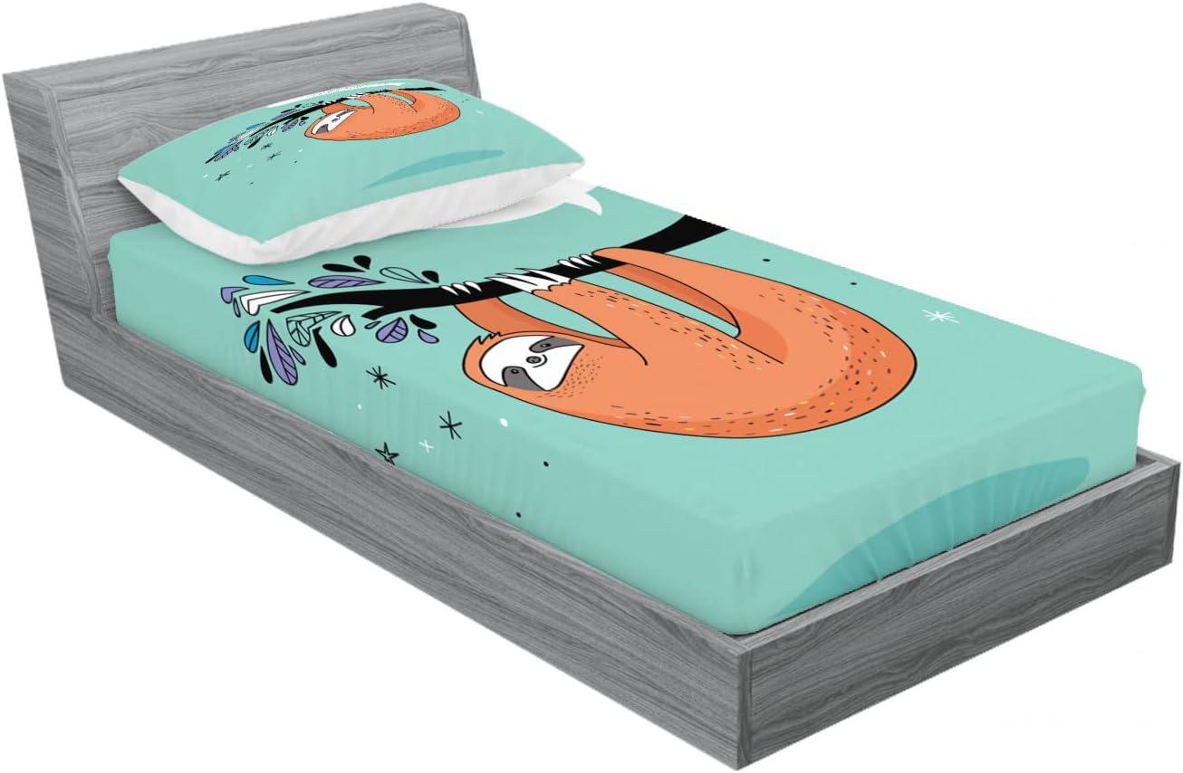imageAmbesonne Fox Fitted Sheet amp Pillow Sham Set Fox in The Winter Forest Abstract Cartoon Trees and Nature Animal Pattern Decorative Printed 2 Piece Bedding Decor Set Twin Pale Sage Green OrangeSeafoam Orange