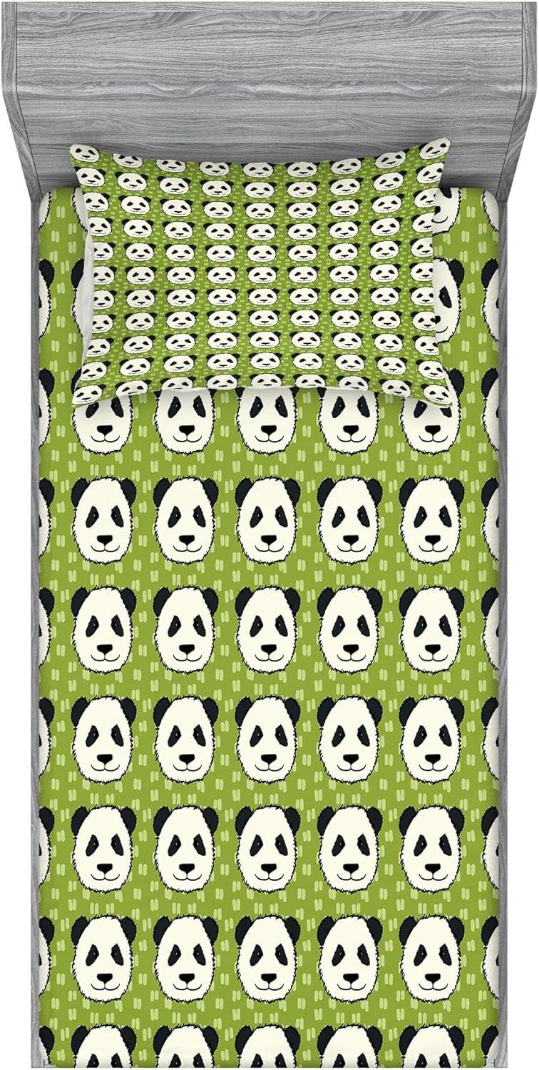 imageAmbesonne Fox Fitted Sheet amp Pillow Sham Set Fox in The Winter Forest Abstract Cartoon Trees and Nature Animal Pattern Decorative Printed 2 Piece Bedding Decor Set Twin Pale Sage Green OrangeOlive Green