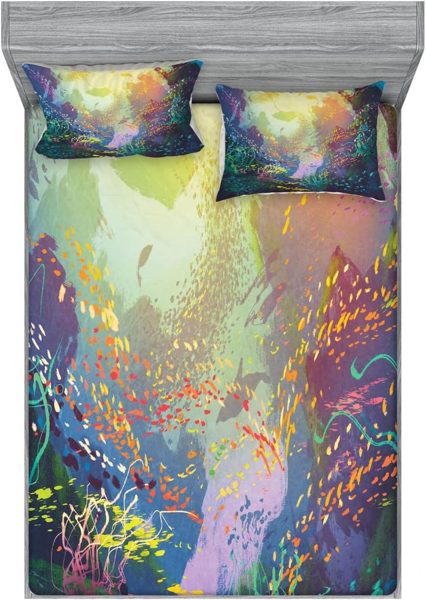 imageAmbesonne Fox Fitted Sheet amp Pillow Sham Set Fox in The Winter Forest Abstract Cartoon Trees and Nature Animal Pattern Decorative Printed 2 Piece Bedding Decor Set Twin Pale Sage Green OrangeTurquoise Yellow