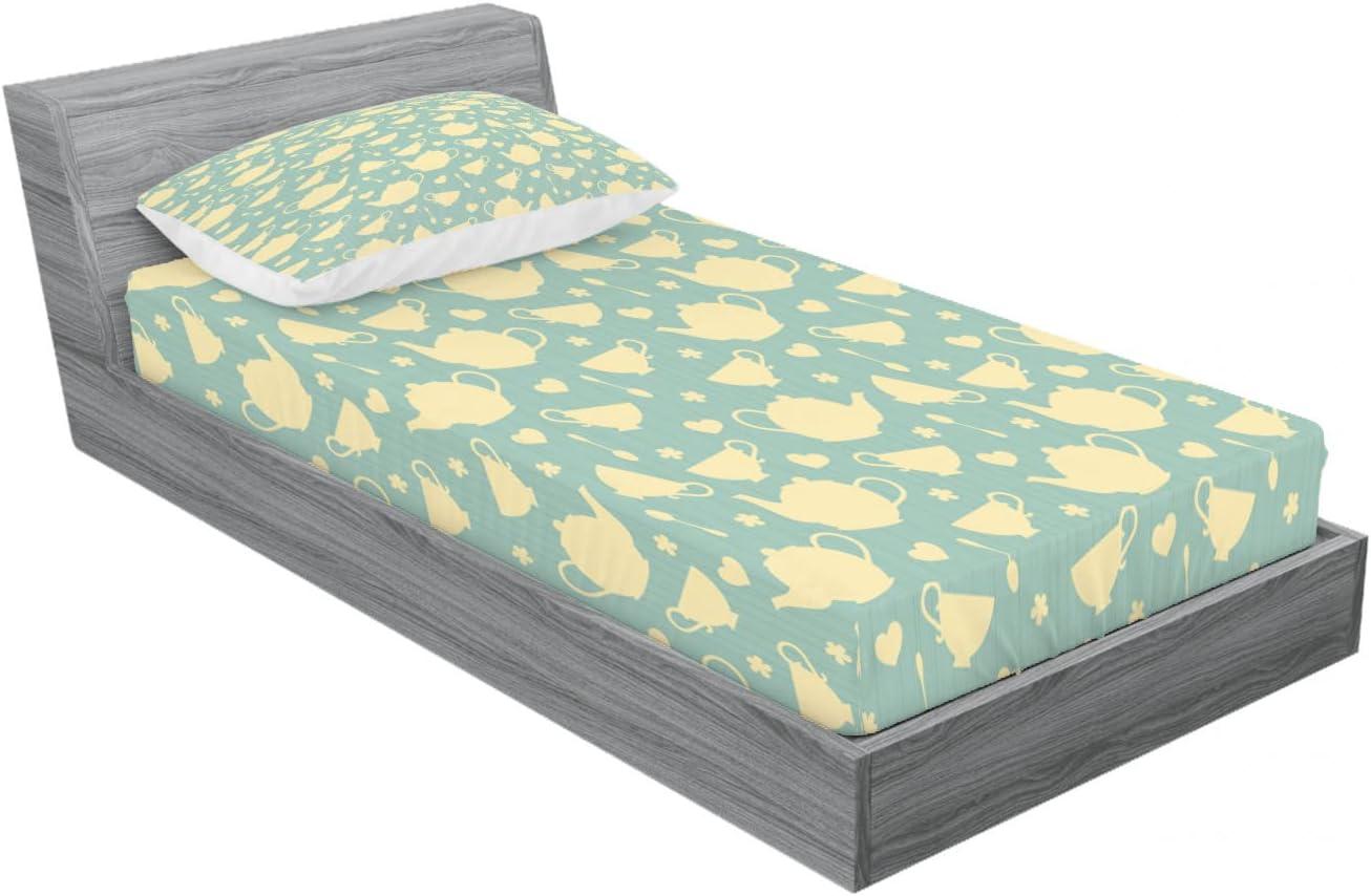 imageAmbesonne Fox Fitted Sheet amp Pillow Sham Set Fox in The Winter Forest Abstract Cartoon Trees and Nature Animal Pattern Decorative Printed 2 Piece Bedding Decor Set Twin Pale Sage Green OrangePale Yellow Turquoise