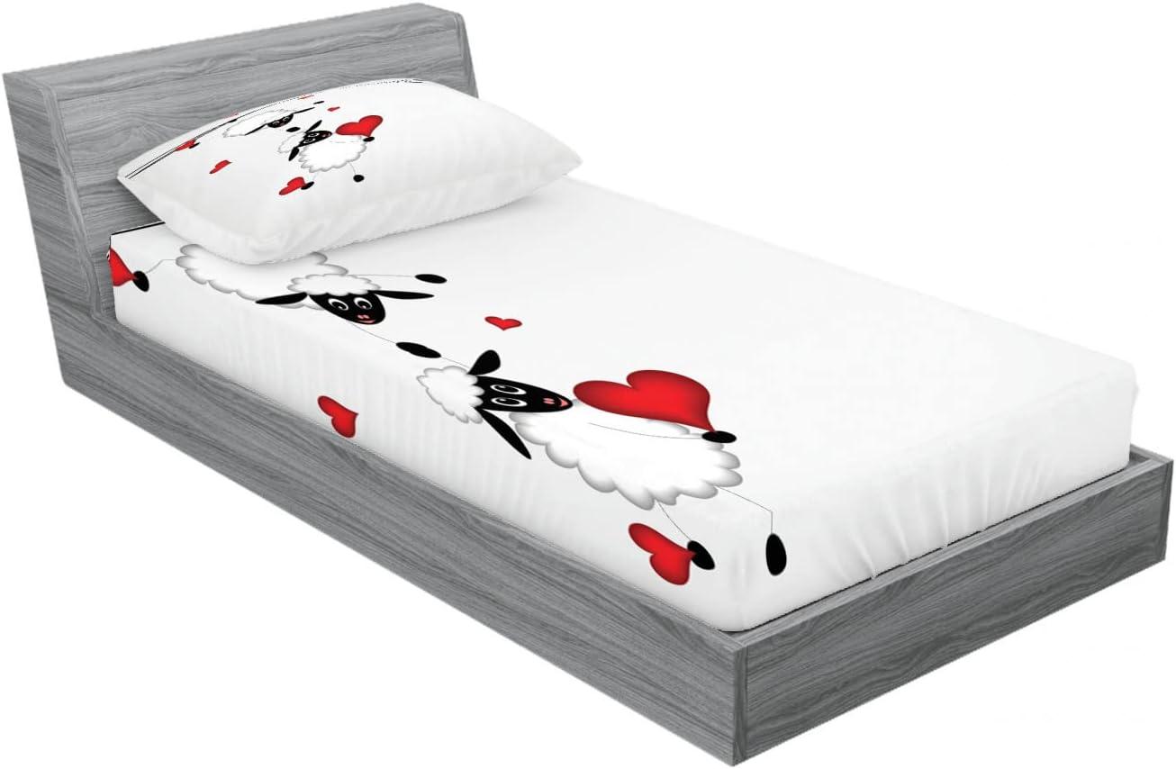 imageAmbesonne Fox Fitted Sheet amp Pillow Sham Set Fox in The Winter Forest Abstract Cartoon Trees and Nature Animal Pattern Decorative Printed 2 Piece Bedding Decor Set Twin Pale Sage Green OrangeRed White Black