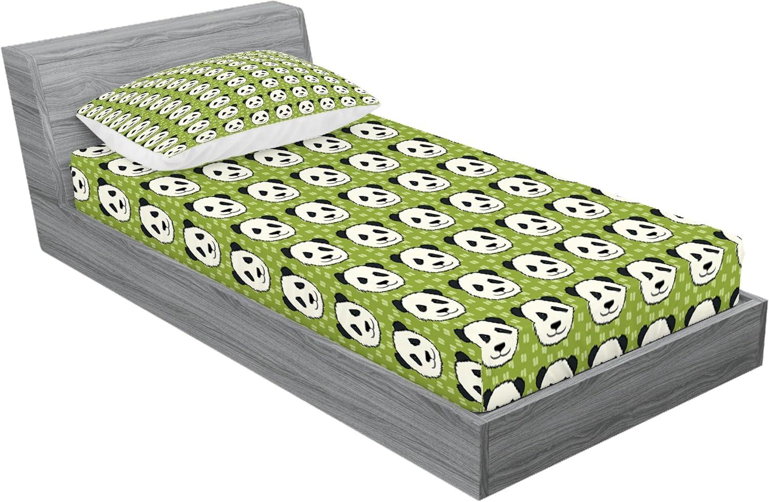 imageAmbesonne Fox Fitted Sheet amp Pillow Sham Set Fox in The Winter Forest Abstract Cartoon Trees and Nature Animal Pattern Decorative Printed 2 Piece Bedding Decor Set Twin Pale Sage Green OrangeOlive Green