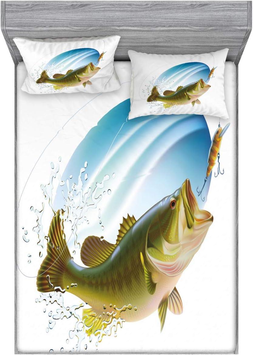 imageAmbesonne Fox Fitted Sheet amp Pillow Sham Set Fox in The Winter Forest Abstract Cartoon Trees and Nature Animal Pattern Decorative Printed 2 Piece Bedding Decor Set Twin Pale Sage Green OrangeBlue and Green