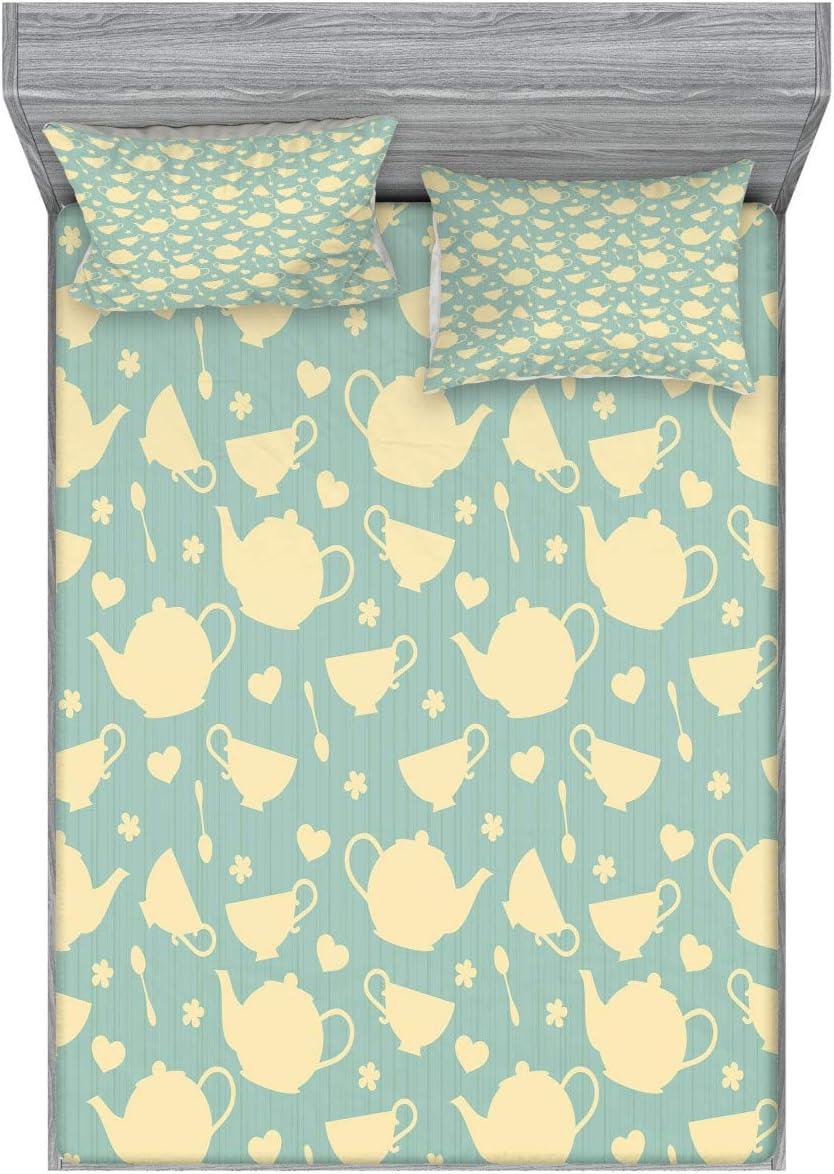 imageAmbesonne Fox Fitted Sheet amp Pillow Sham Set Fox in The Winter Forest Abstract Cartoon Trees and Nature Animal Pattern Decorative Printed 2 Piece Bedding Decor Set Twin Pale Sage Green OrangePale Yellow Turquoise