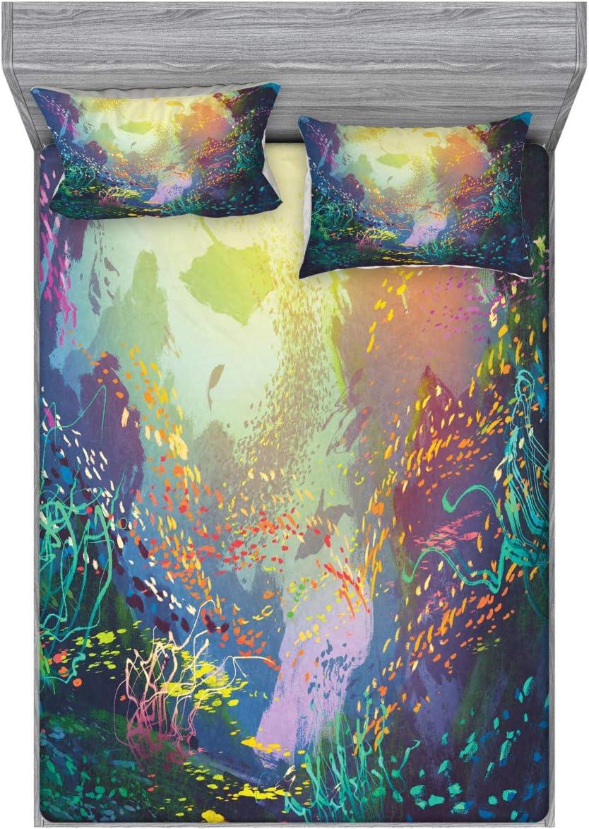 imageAmbesonne Fox Fitted Sheet amp Pillow Sham Set Fox in The Winter Forest Abstract Cartoon Trees and Nature Animal Pattern Decorative Printed 2 Piece Bedding Decor Set Twin Pale Sage Green OrangeTurquoise Yellow