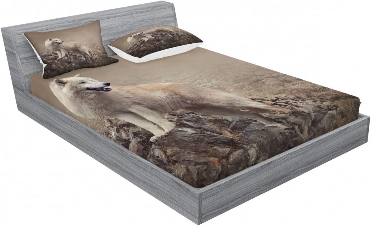 imageAmbesonne Fox Fitted Sheet amp Pillow Sham Set Fox in The Winter Forest Abstract Cartoon Trees and Nature Animal Pattern Decorative Printed 2 Piece Bedding Decor Set Twin Pale Sage Green OrangeBrown Beige
