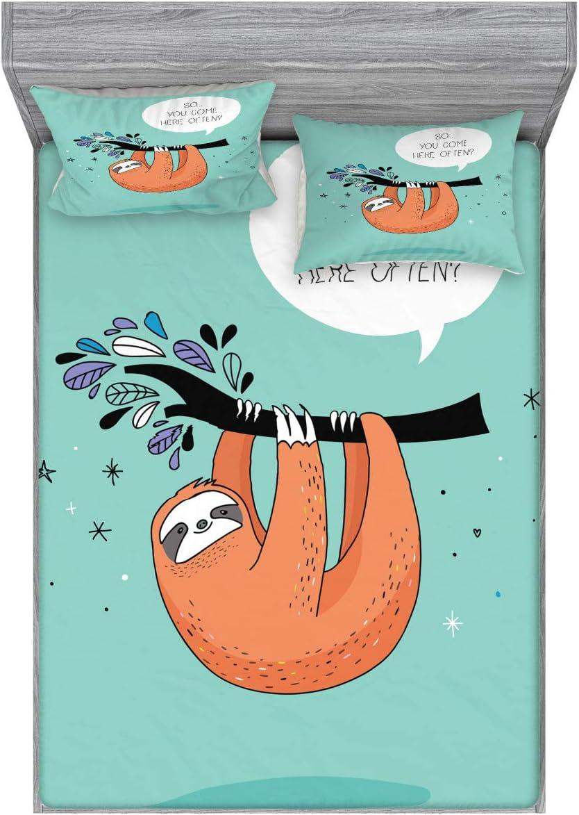 imageAmbesonne Fox Fitted Sheet amp Pillow Sham Set Fox in The Winter Forest Abstract Cartoon Trees and Nature Animal Pattern Decorative Printed 2 Piece Bedding Decor Set Twin Pale Sage Green OrangeSeafoam Orange
