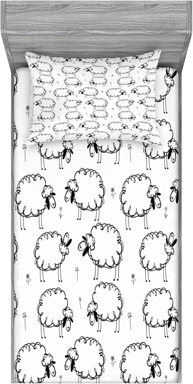 imageAmbesonne Fox Fitted Sheet amp Pillow Sham Set Fox in The Winter Forest Abstract Cartoon Trees and Nature Animal Pattern Decorative Printed 2 Piece Bedding Decor Set Twin Pale Sage Green OrangeDark Grey White