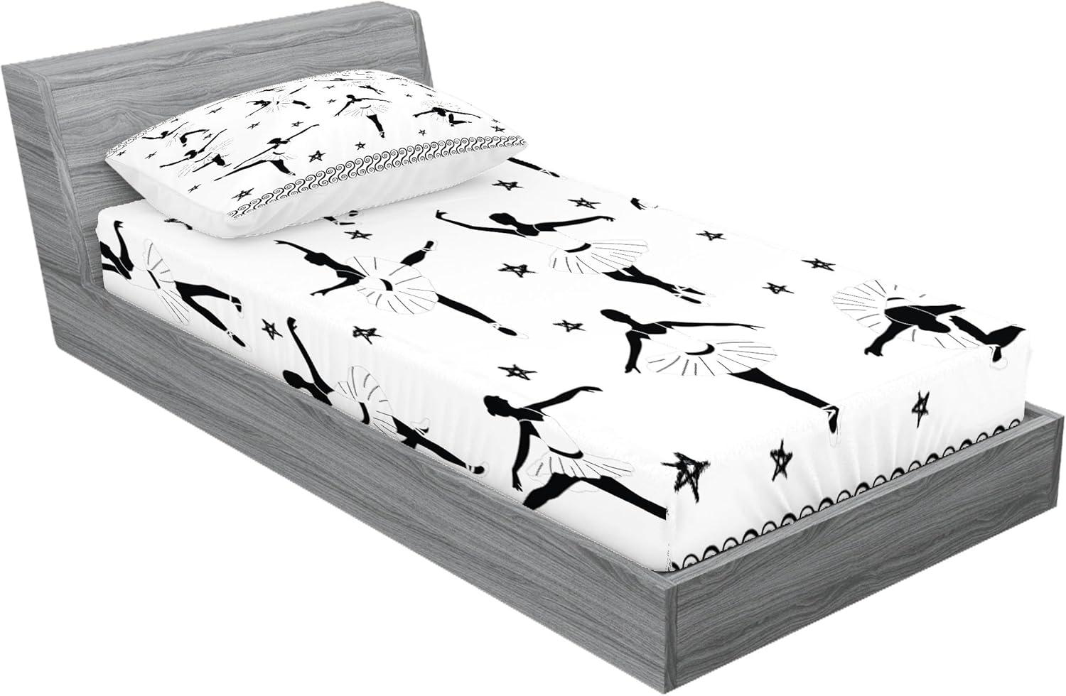 imageAmbesonne Fox Fitted Sheet amp Pillow Sham Set Fox in The Winter Forest Abstract Cartoon Trees and Nature Animal Pattern Decorative Printed 2 Piece Bedding Decor Set Twin Pale Sage Green OrangeBlack and White