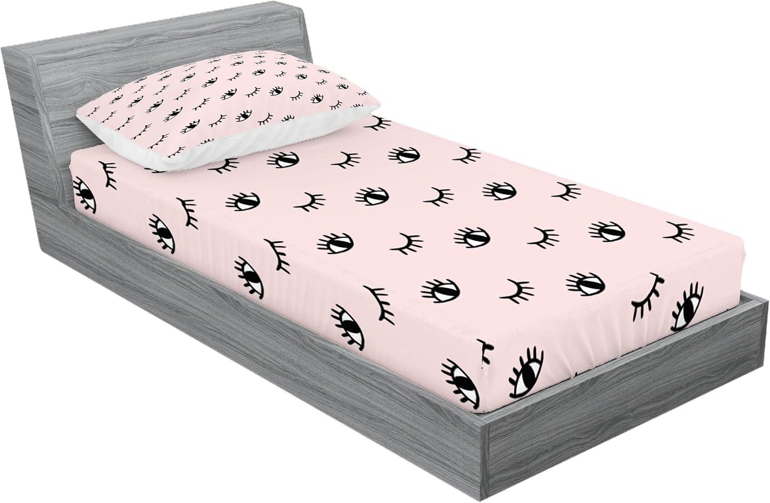 imageAmbesonne Fox Fitted Sheet amp Pillow Sham Set Fox in The Winter Forest Abstract Cartoon Trees and Nature Animal Pattern Decorative Printed 2 Piece Bedding Decor Set Twin Pale Sage Green OrangeRose Black