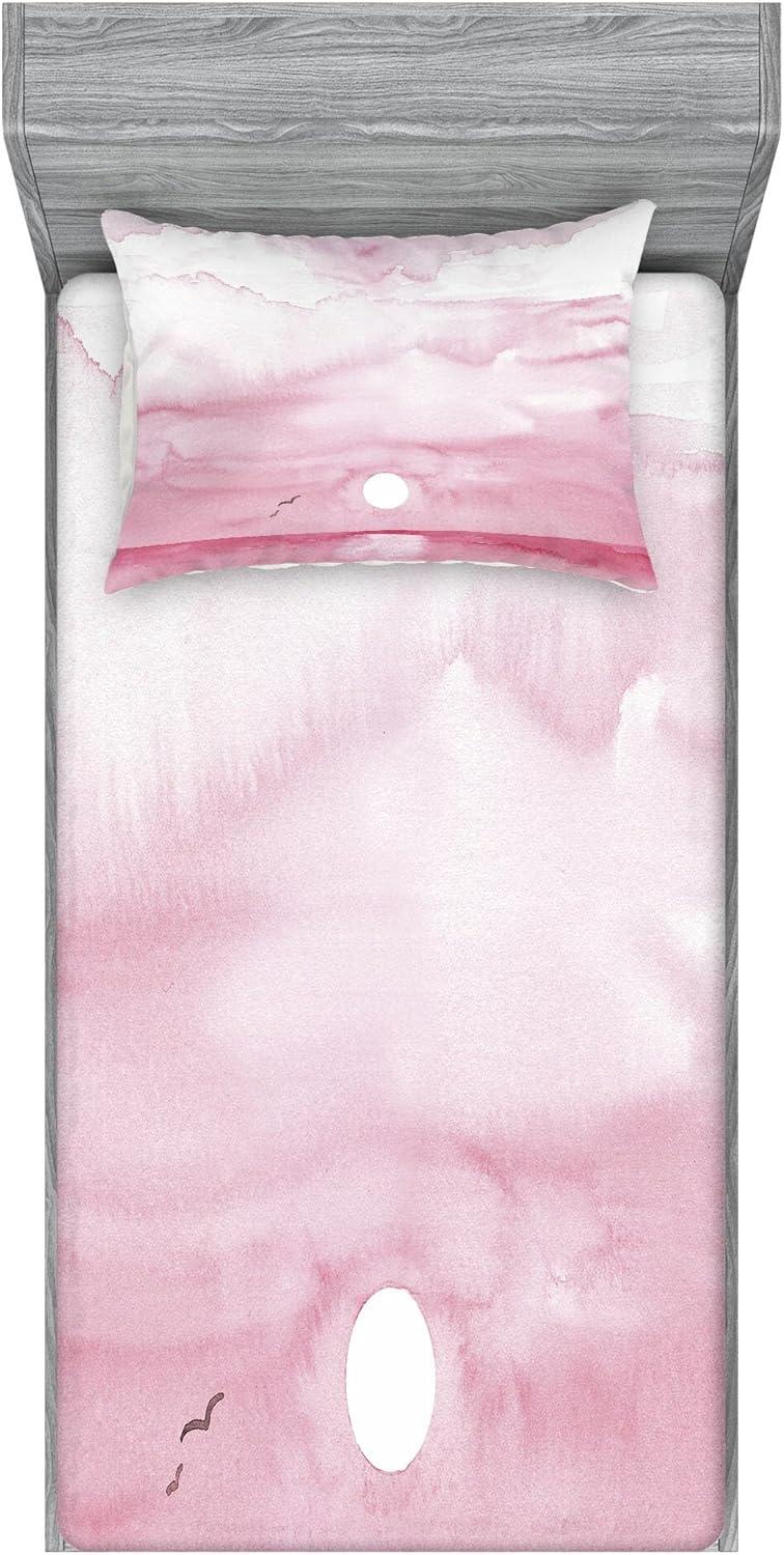 imageAmbesonne Fox Fitted Sheet amp Pillow Sham Set Fox in The Winter Forest Abstract Cartoon Trees and Nature Animal Pattern Decorative Printed 2 Piece Bedding Decor Set Twin Pale Sage Green OrangePale Pink White