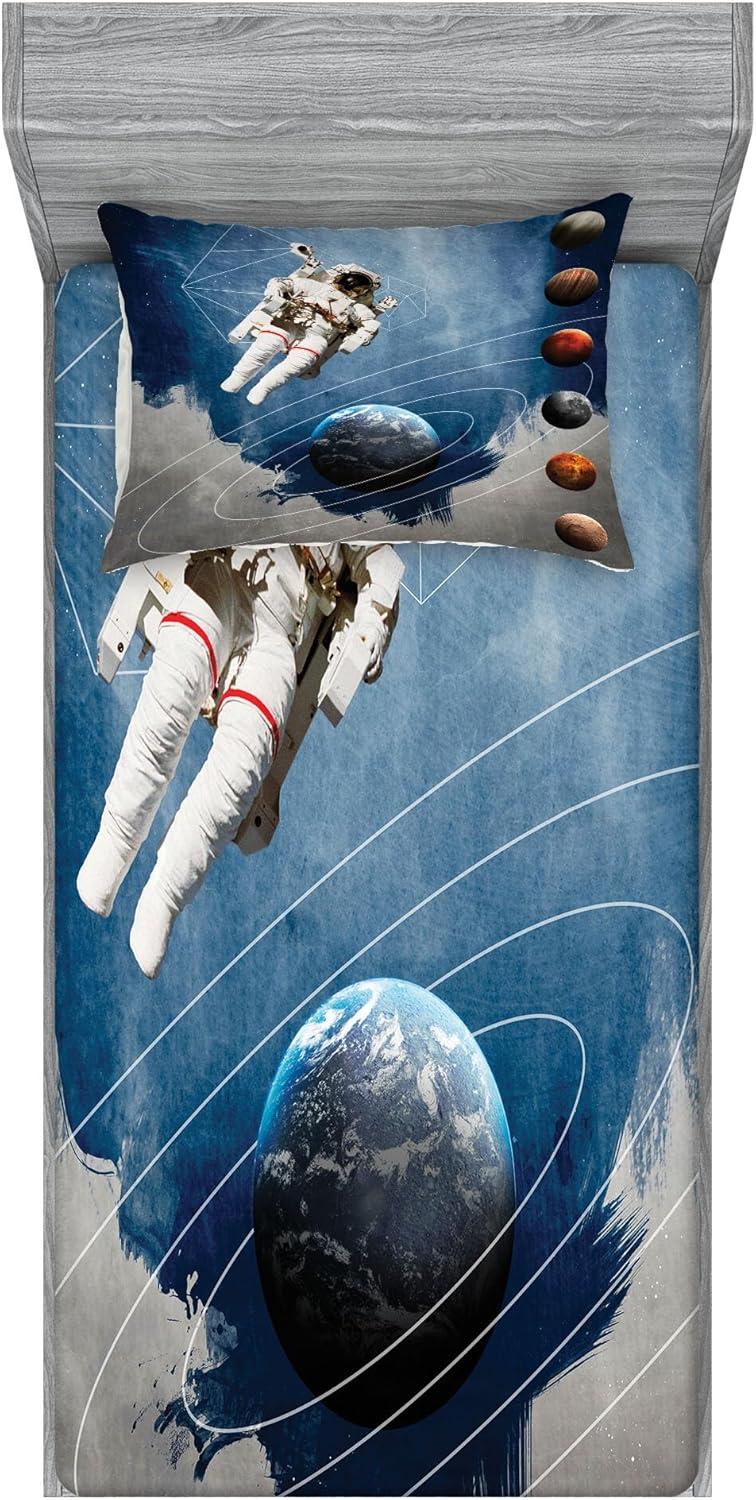 imageAmbesonne Fox Fitted Sheet amp Pillow Sham Set Fox in The Winter Forest Abstract Cartoon Trees and Nature Animal Pattern Decorative Printed 2 Piece Bedding Decor Set Twin Pale Sage Green OrangeGrey Blue