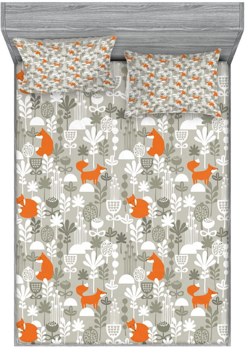 imageAmbesonne Fox Fitted Sheet amp Pillow Sham Set Fox in The Winter Forest Abstract Cartoon Trees and Nature Animal Pattern Decorative Printed 2 Piece Bedding Decor Set Twin Pale Sage Green OrangePale Sage Green Orange