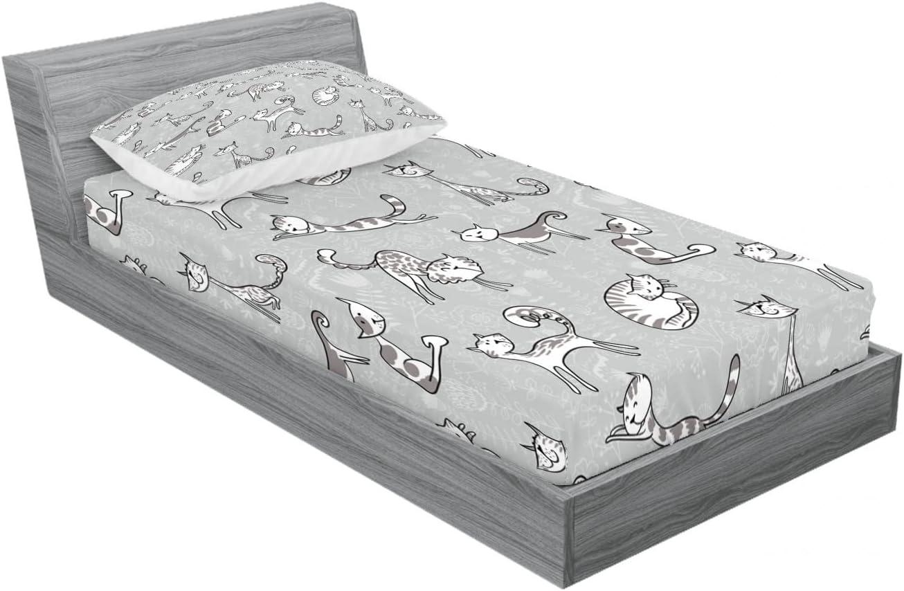 imageAmbesonne Fox Fitted Sheet amp Pillow Sham Set Fox in The Winter Forest Abstract Cartoon Trees and Nature Animal Pattern Decorative Printed 2 Piece Bedding Decor Set Twin Pale Sage Green OrangePale Grey