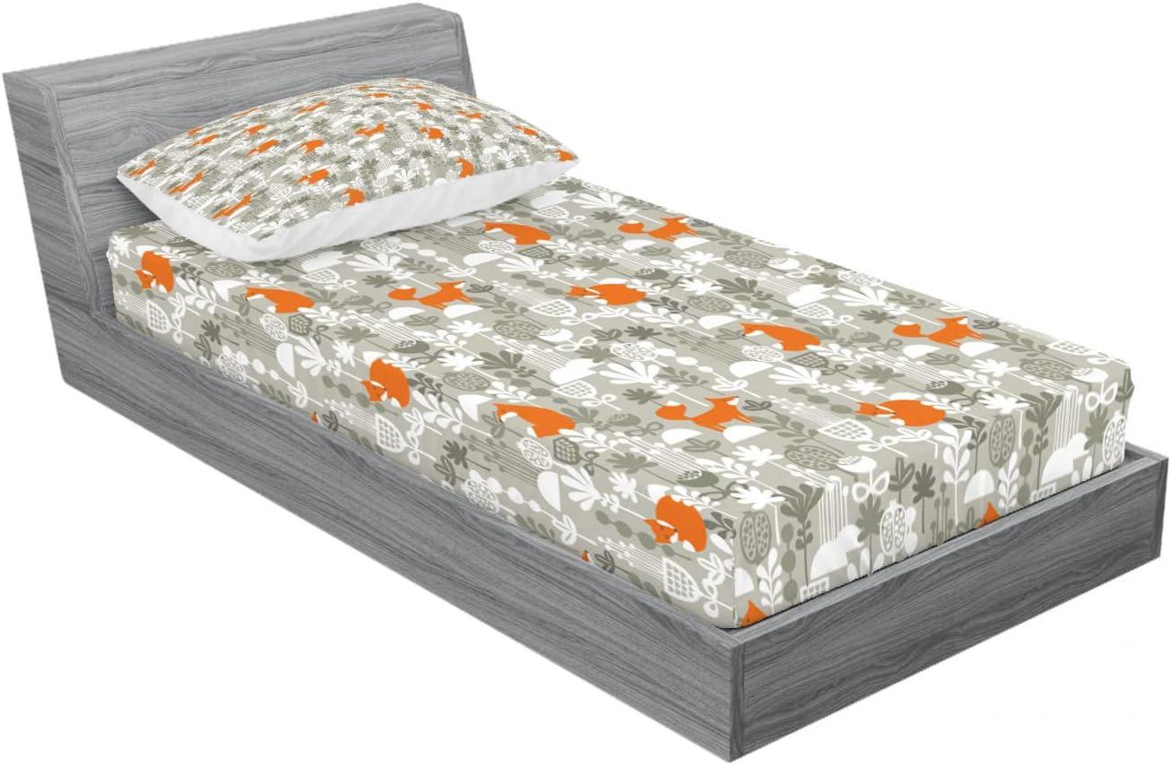 imageAmbesonne Fox Fitted Sheet amp Pillow Sham Set Fox in The Winter Forest Abstract Cartoon Trees and Nature Animal Pattern Decorative Printed 2 Piece Bedding Decor Set Twin Pale Sage Green OrangePale Sage Green Orange
