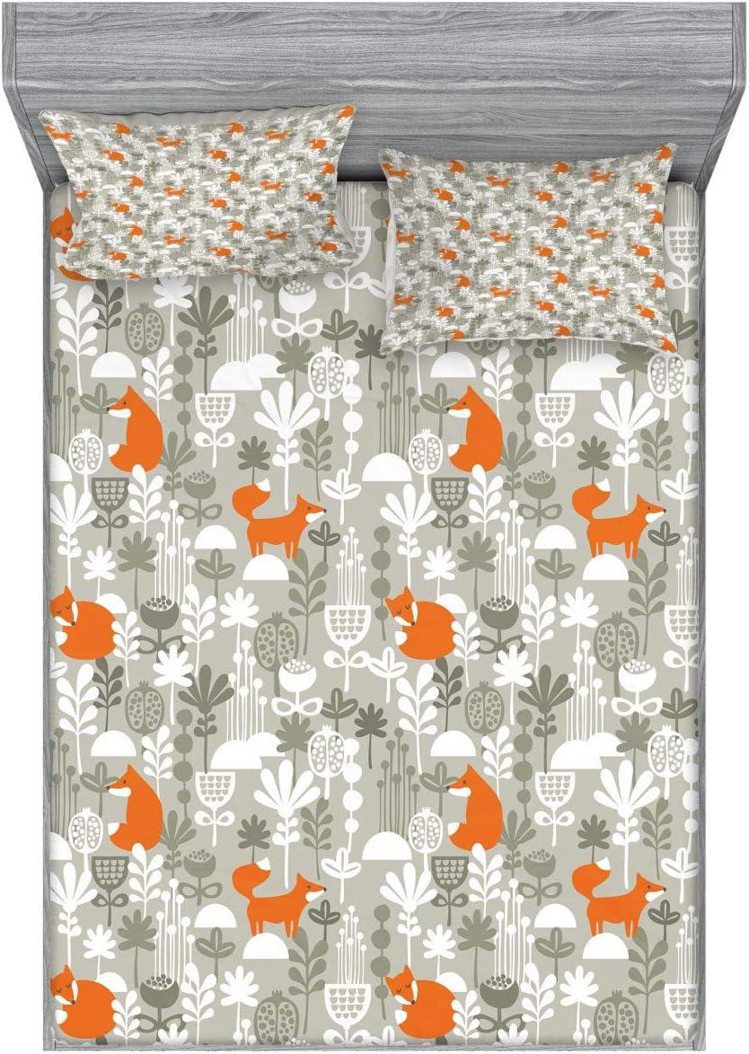 imageAmbesonne Fox Fitted Sheet amp Pillow Sham Set Fox in The Winter Forest Abstract Cartoon Trees and Nature Animal Pattern Decorative Printed 2 Piece Bedding Decor Set Twin Pale Sage Green OrangePale Sage Green Orange